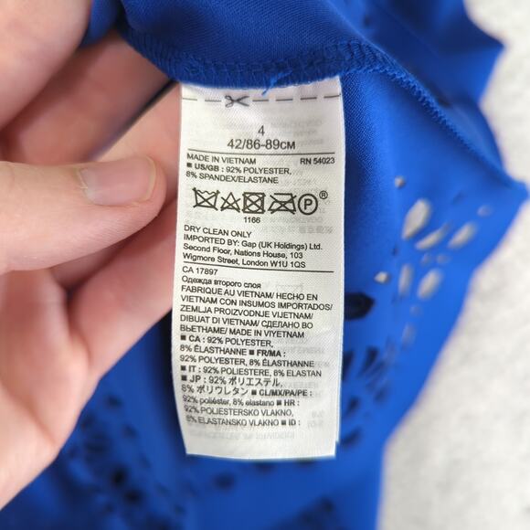 Banana Republic Cobalt Blue Short Sleeve Dress Laser Cut Ponte Women's Size 4 - Picture 8 of 9
